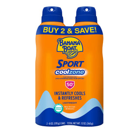 Banana Boat front packaging of twin pack showing SPF 50 and cooling benefit