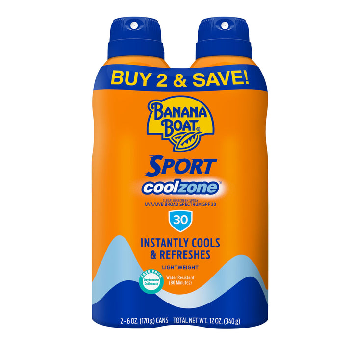 Banana Boat front packaging showing SPF 30 and twin-pack convenience