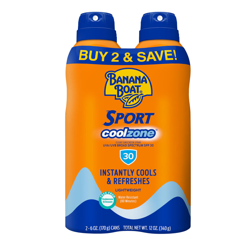 Banana Boat front packaging showing SPF 30 and twin-pack convenience