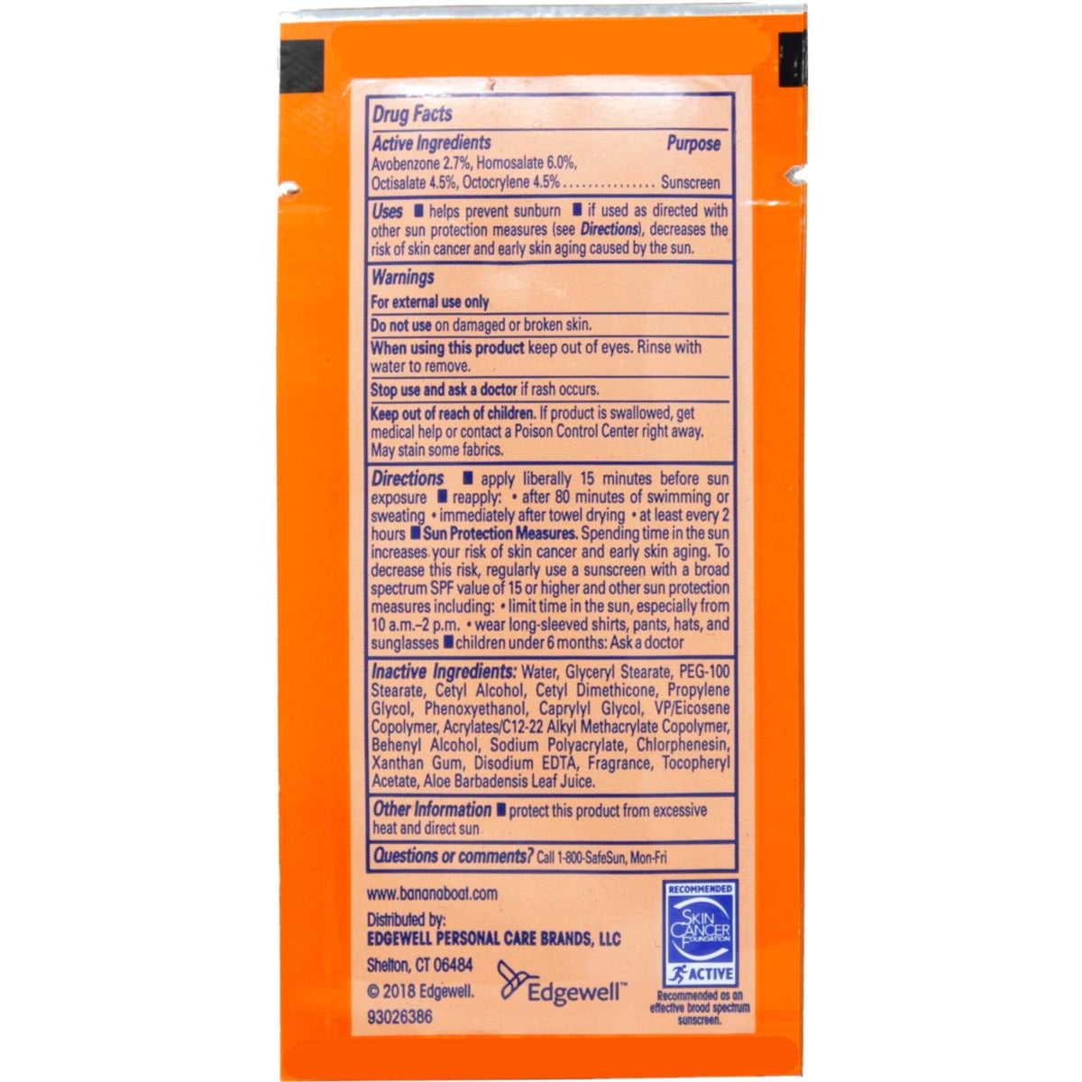 Banana Boat packet held in hand demonstrating compact travel-ready protection