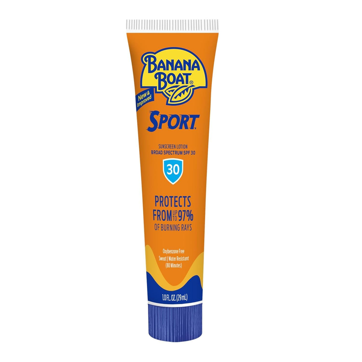 Banana Boat tube open with lotion dispensed for quick application benefit