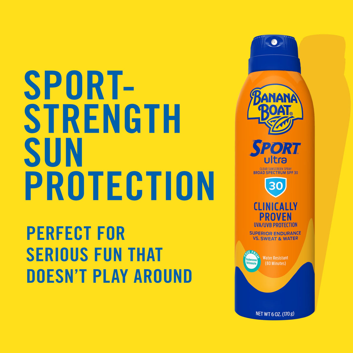 Banana Boat clear spray nozzle close-up demonstrating quick absorption benefit