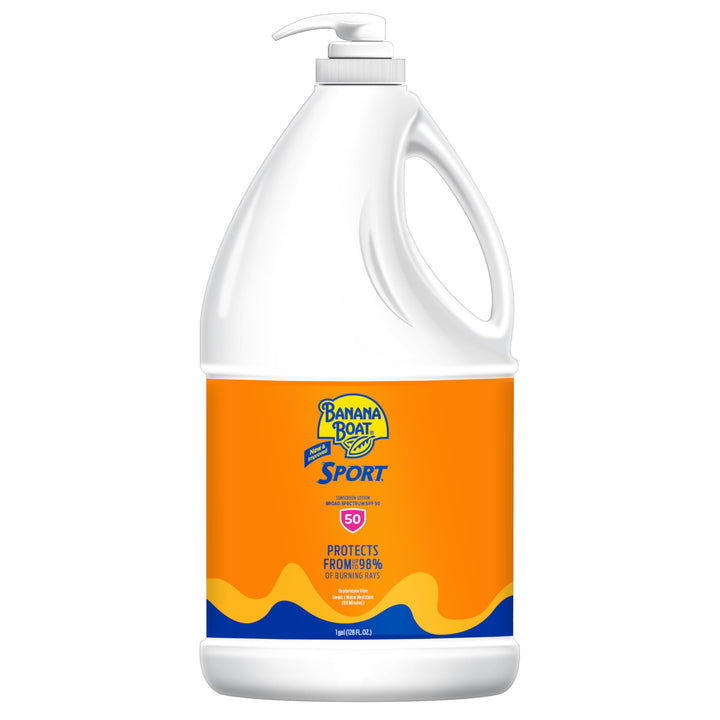 Banana Boat Sport Ultra front bottle showing SPF 50 for easy identification and strong protection