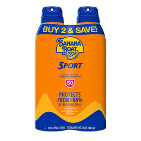 Banana Boat front packaging showing SPF 50 and twin-pack benefit