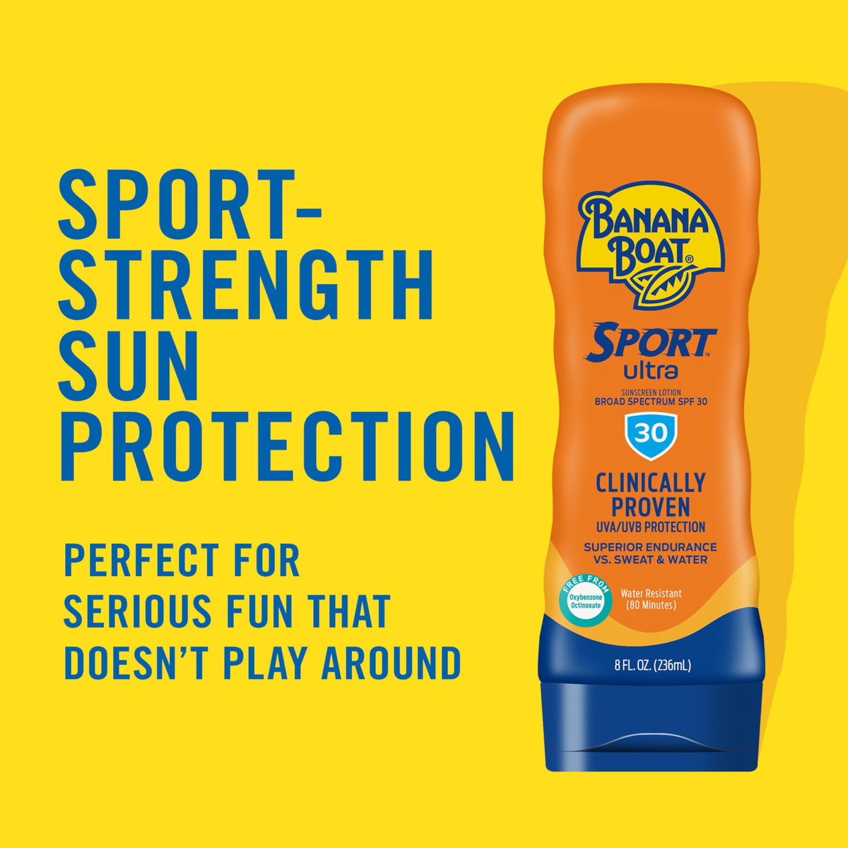 Banana Boat Sport Ultra opened cap and lotion texture demonstrating quick absorption and non-greasy feel