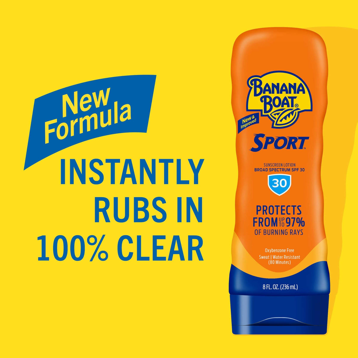 Banana Boat pump being pressed to dispense clear lightweight SPF 30 lotion for quick use