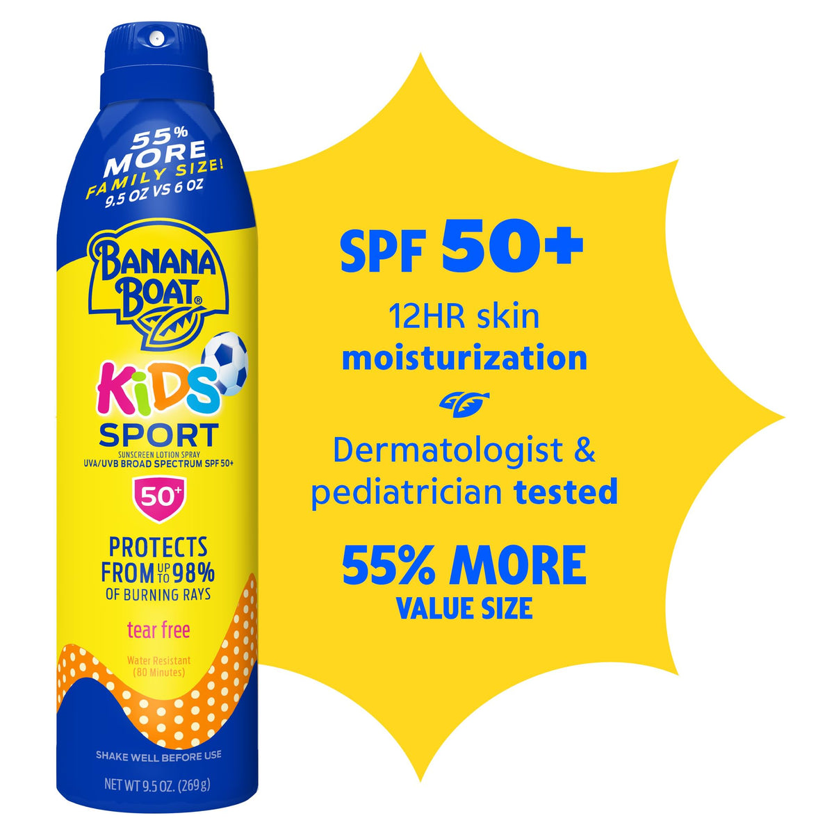 Banana Boat spray application closeup demonstrating quick, even coverage benefit
