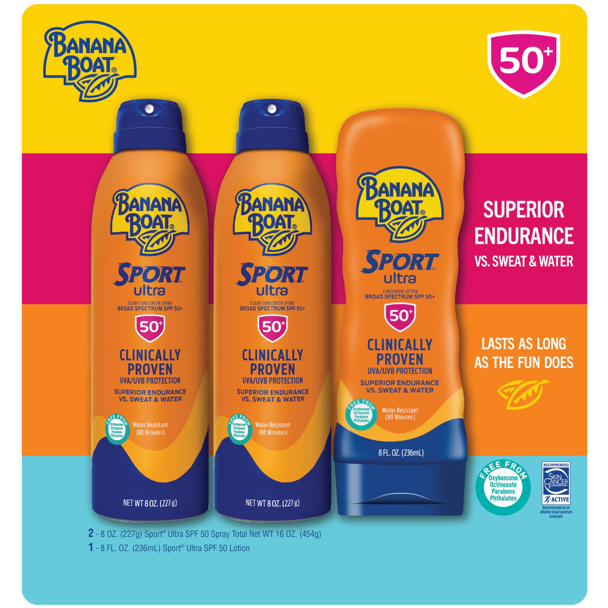 Banana Boat spray nozzle closeup showing easy application and quick coverage