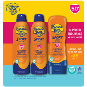 Banana Boat spray nozzle closeup showing easy application and quick coverage