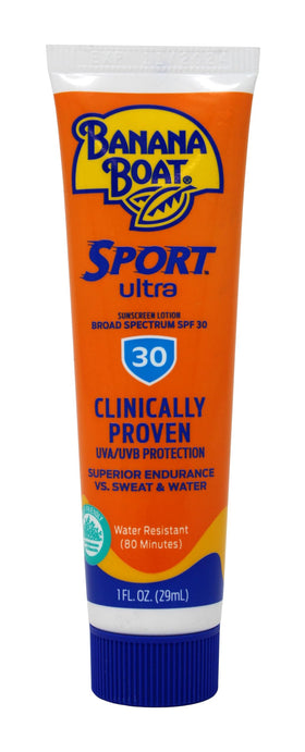 Banana Boat tube close-up showing lotion texture and quick-absorbing benefit