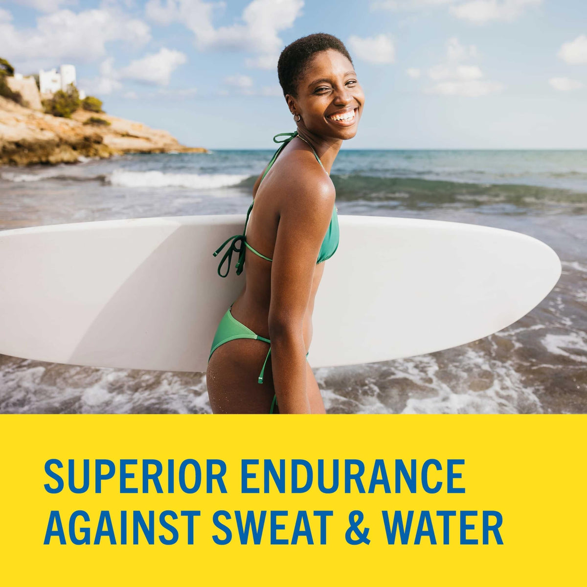 Banana Boat applied at beach during activity showing sweat-resistant use
