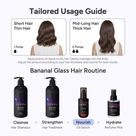 BANANAL serum on damp hair before blow-dry for enhanced manageability
