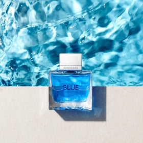 Banderas Blue Seduction held in hand demonstrating bottle scale and generous volume