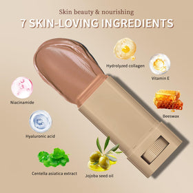 BANGFENG applying stick to cheek and blending for natural coverage benefit