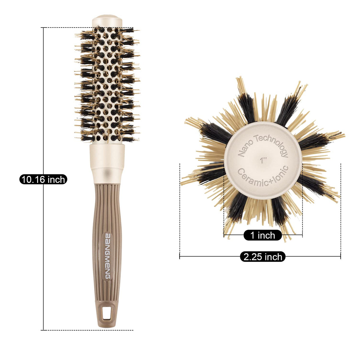 BANGMENG close-up of boar bristles smoothing hair and protecting strands during styling