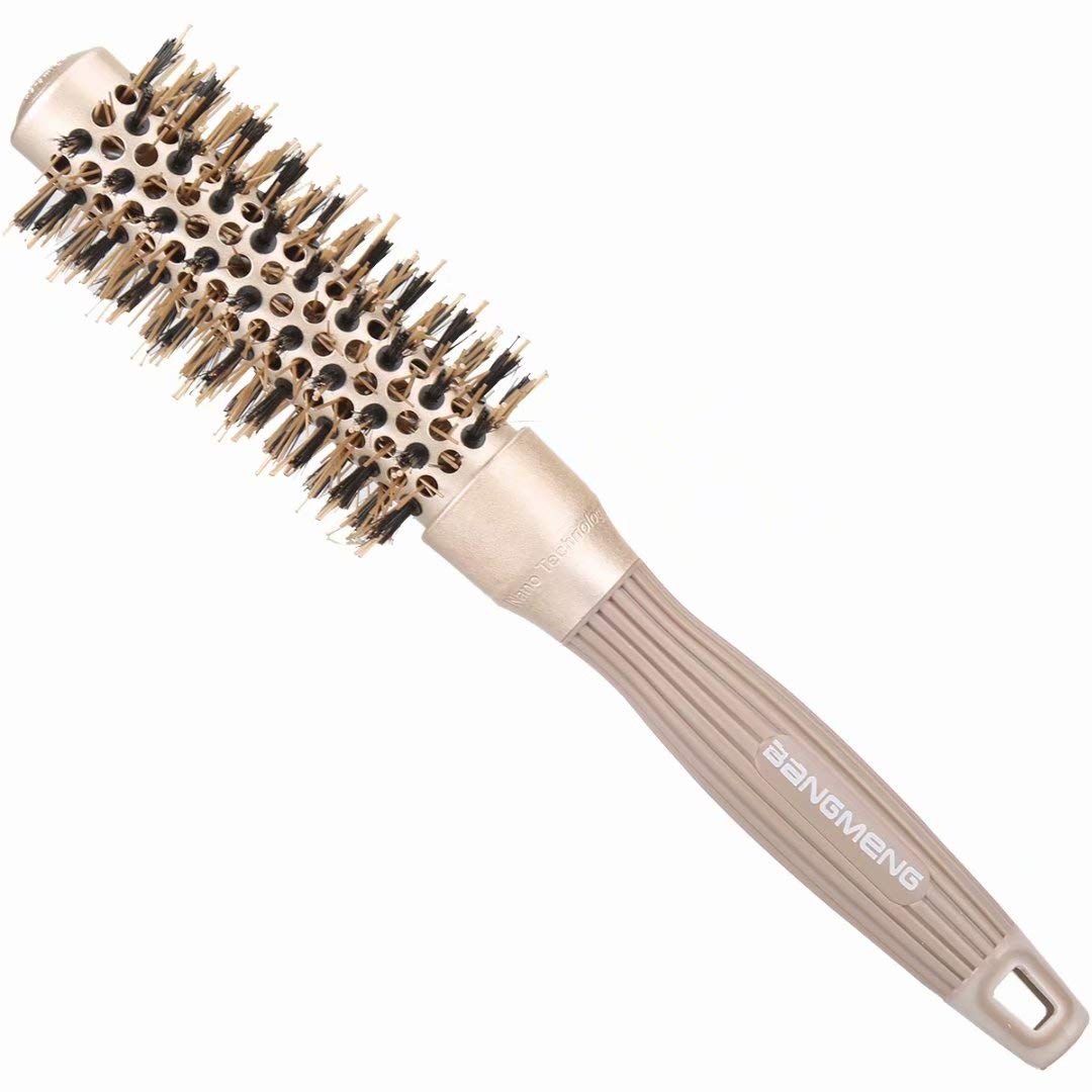 BANGMENG front view gold round brush showcasing compact barrel and bristles for precise styling