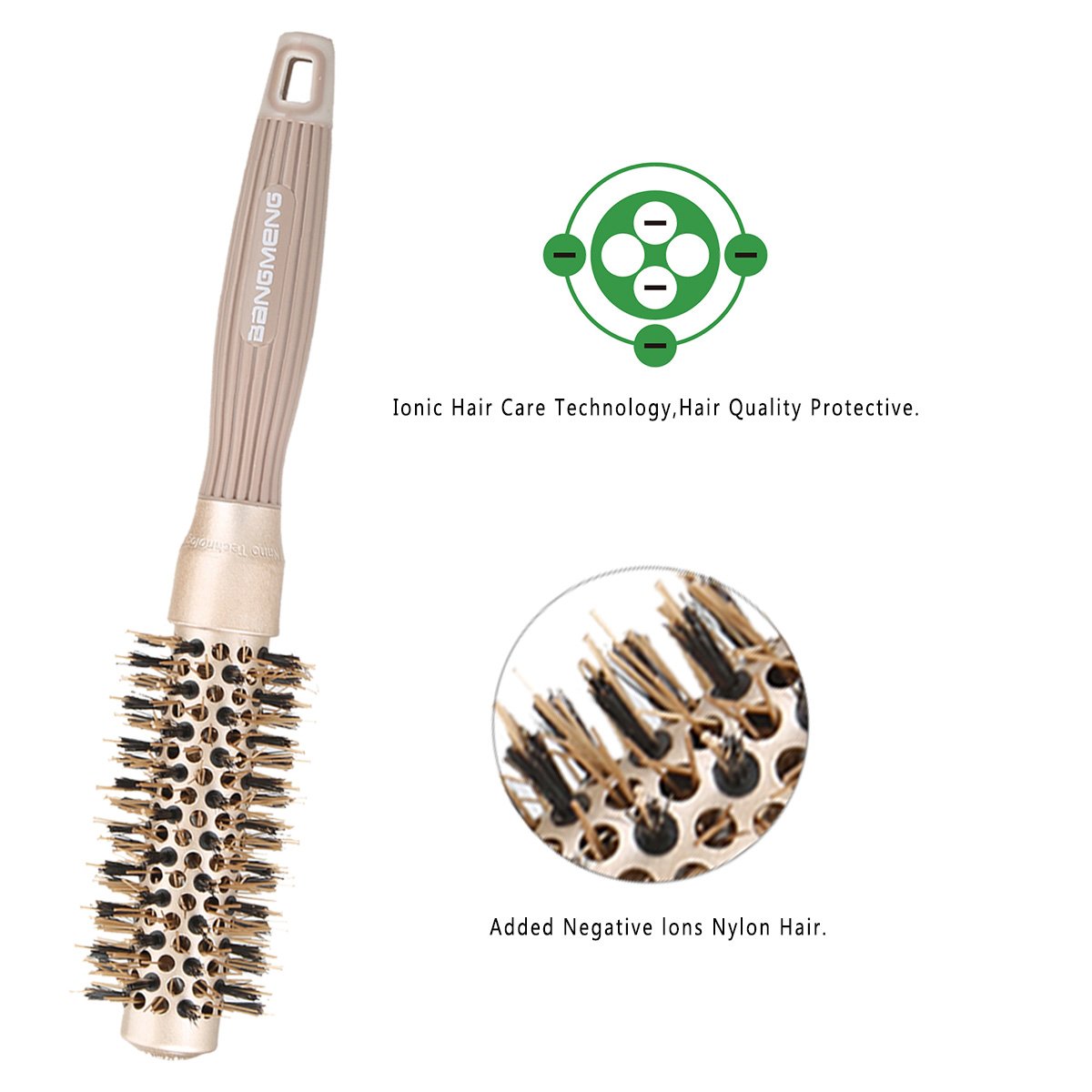 BANGMENG brush in use with blow dryer on short hair for quick salon-quality results