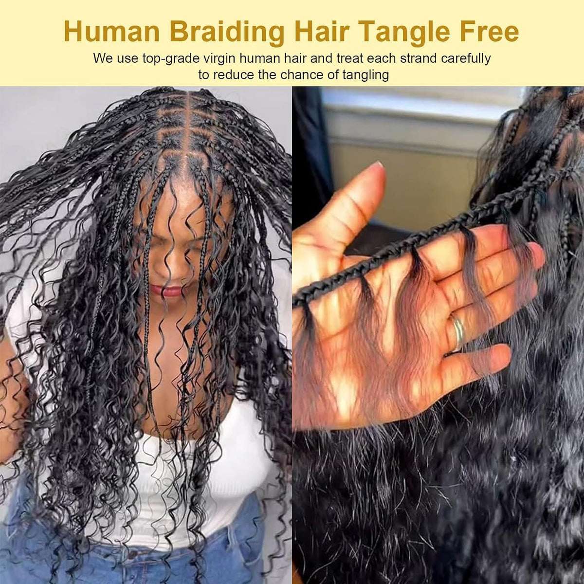 Bangxunk pre-stretched ends detail showing smooth tips for easier braiding and reduced frizz