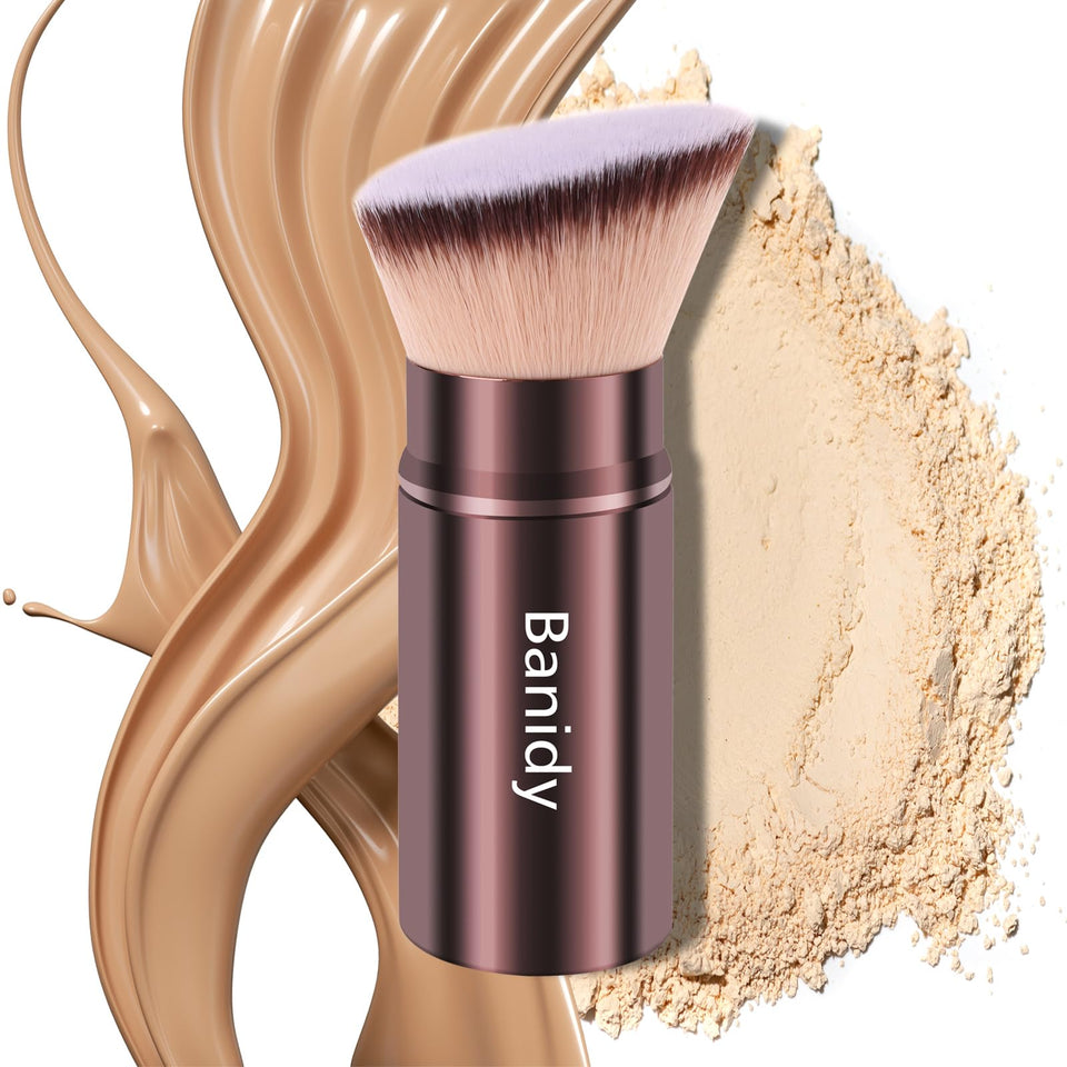 Banidy front view retractable kabuki brush showing compact design and easy grip
