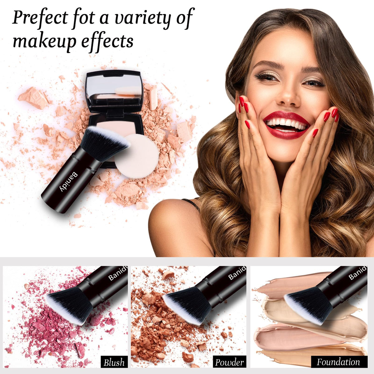 Banidy applying foundation illustrating even buffing for smooth coverage