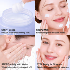 BANILA CO balm melting on hand to show how it dissolves makeup effectively