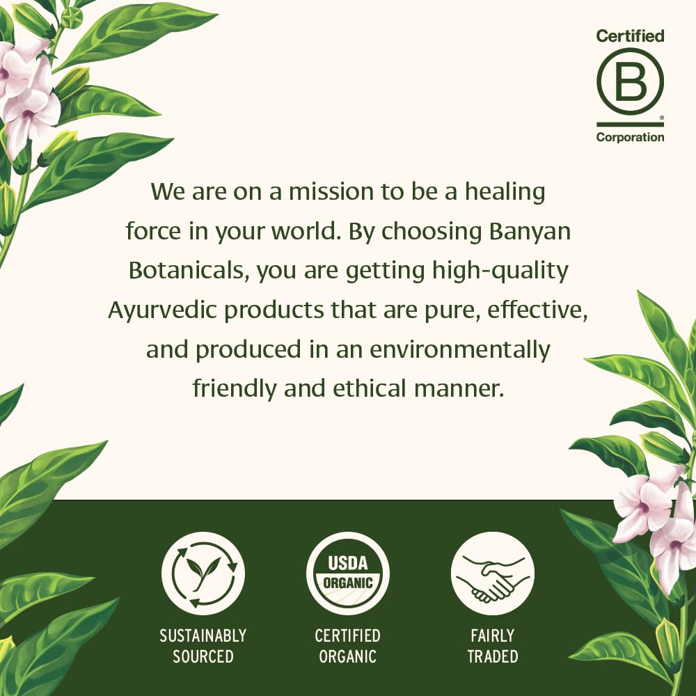 Banyan Botanicals organic certification seal beside third-party lab report