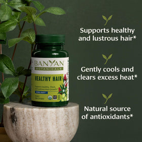 Banyan Botanicals tablets staged on bathroom counter for daily routine