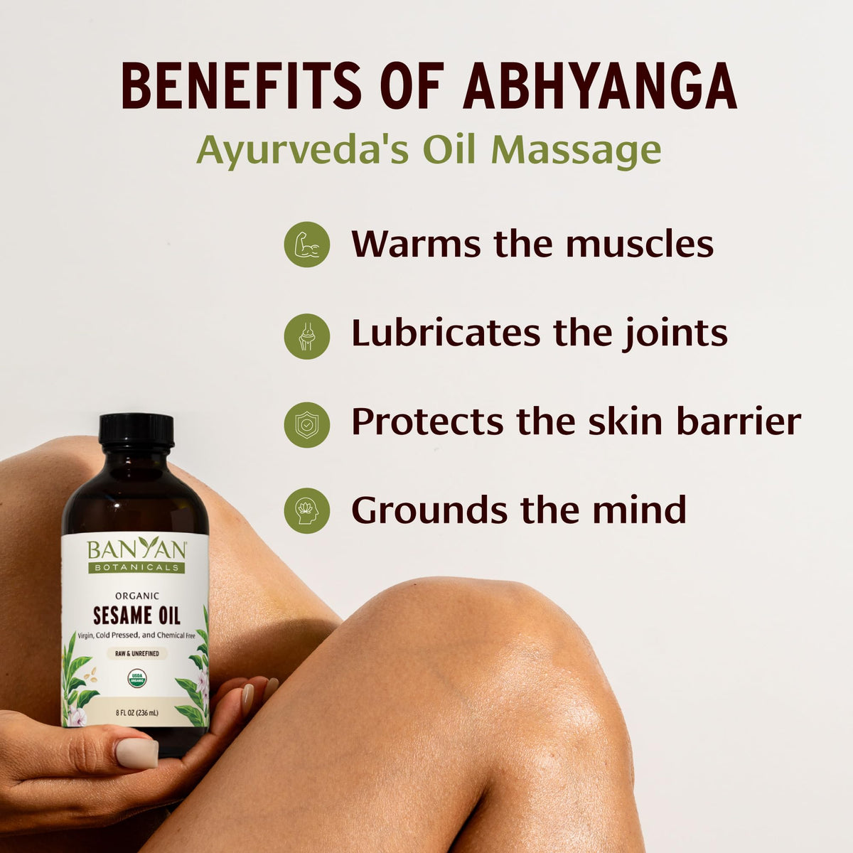 Banyan Botanicals scalp massage application illustrating nourishment and care