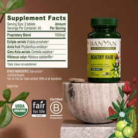 Banyan Botanicals bottle held in hand showing compact travel-friendly size