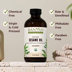 Banyan Botanicals lifestyle scene with warm textiles suggesting grounding relaxation