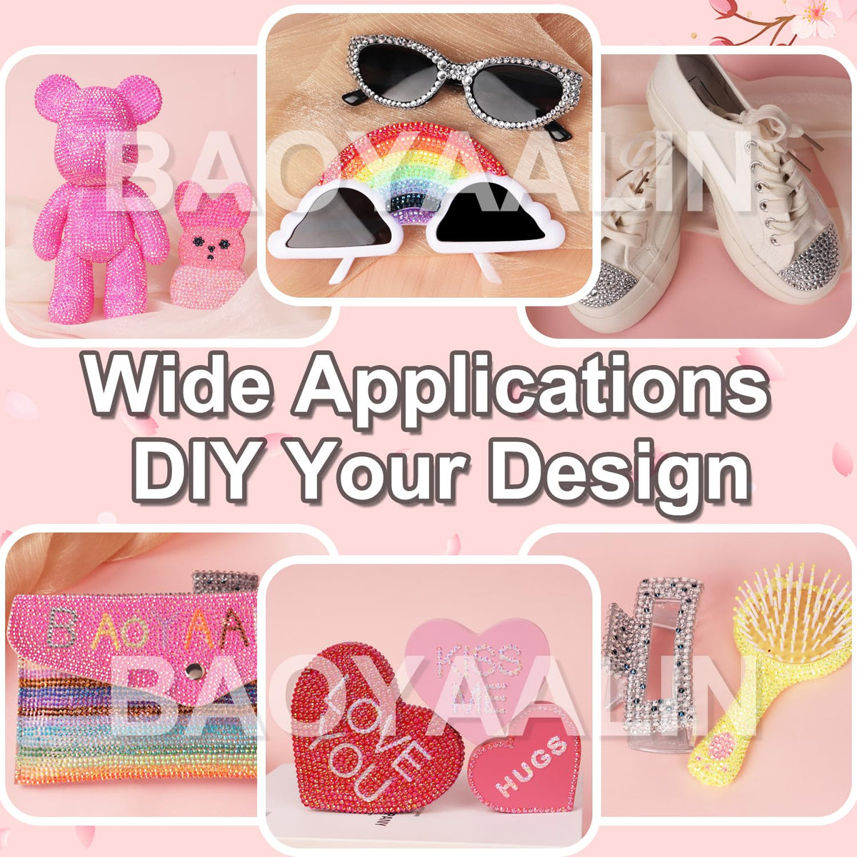 BAOYAALIN lifestyle workspace with rhinestones and tools in use for creative projects