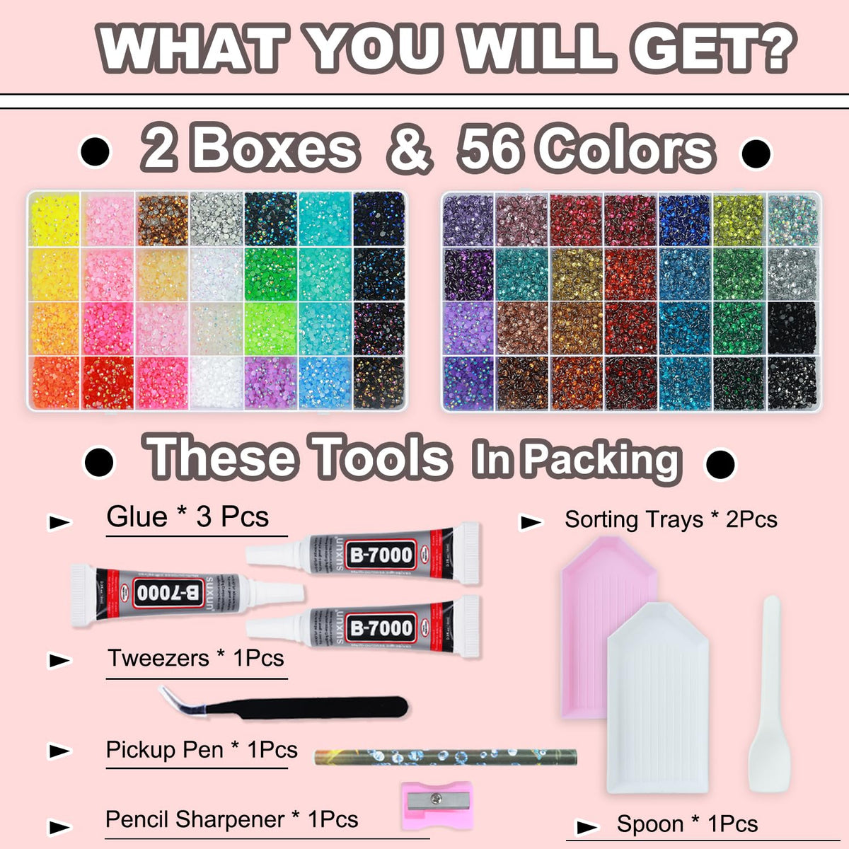BAOYAALIN open organizer box with 28 colorful 3mm gems visible for easy selection