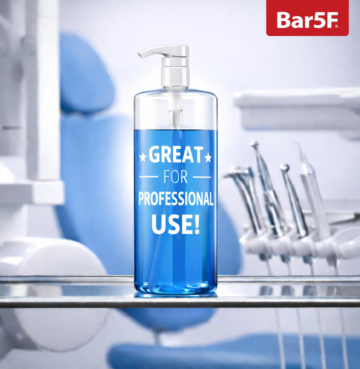 Bar5F clear bottle revealing product level for easy refill monitoring