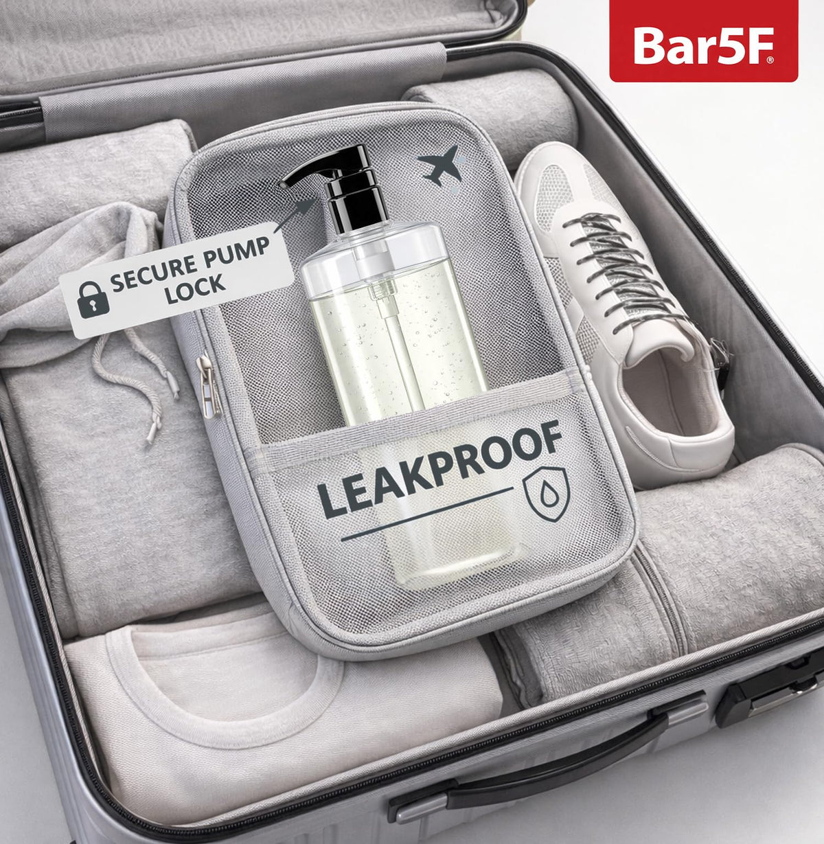 Bar5F close detail of clear BPA-free plastic showing easy contents visibility