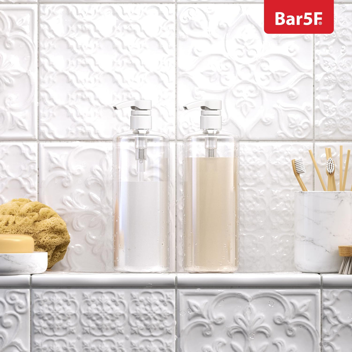Bar5F in use dispensing shampoo demonstrating precise portion control