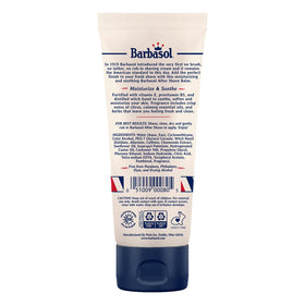 Barbasol 1919 bottle cap and dispenser detail, offering spill-resistant travel benefit
