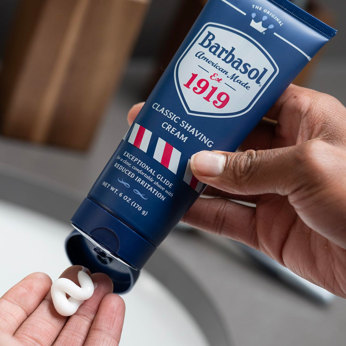 Barbasol 1919 ingredients label highlighting aloe coconut shea benefits