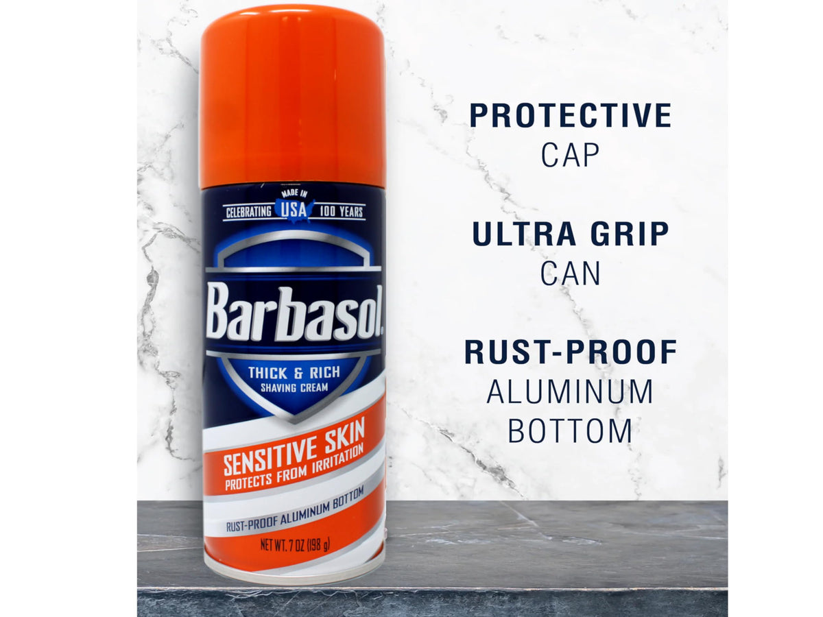 Barbasol can label detail showing ingredient and usage info benefit