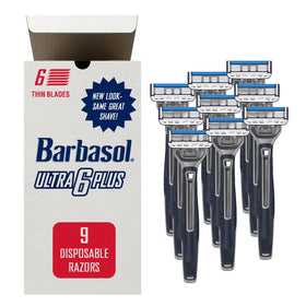 Barbasol front packaging showing value pack and nine razors benefit value