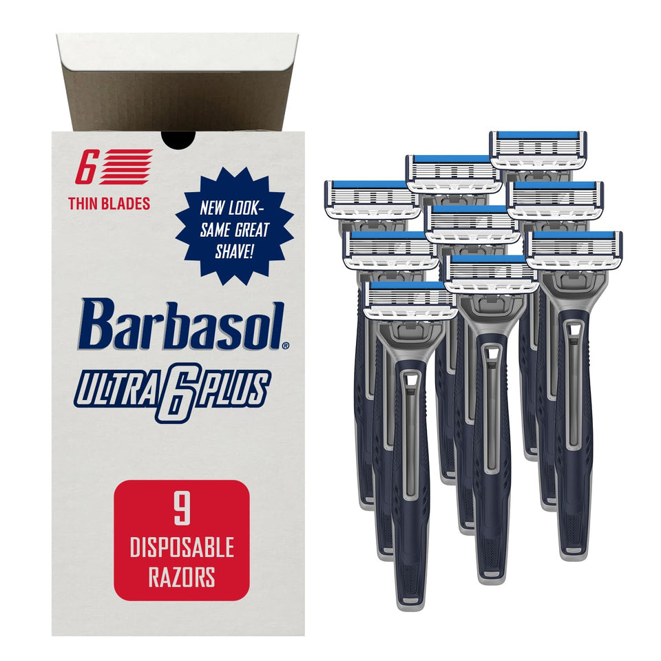 Barbasol front packaging showing value pack and nine razors benefit value