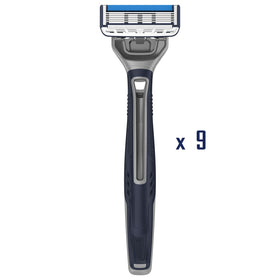Barbasol pivoting head side view maintaining blade contact on contours