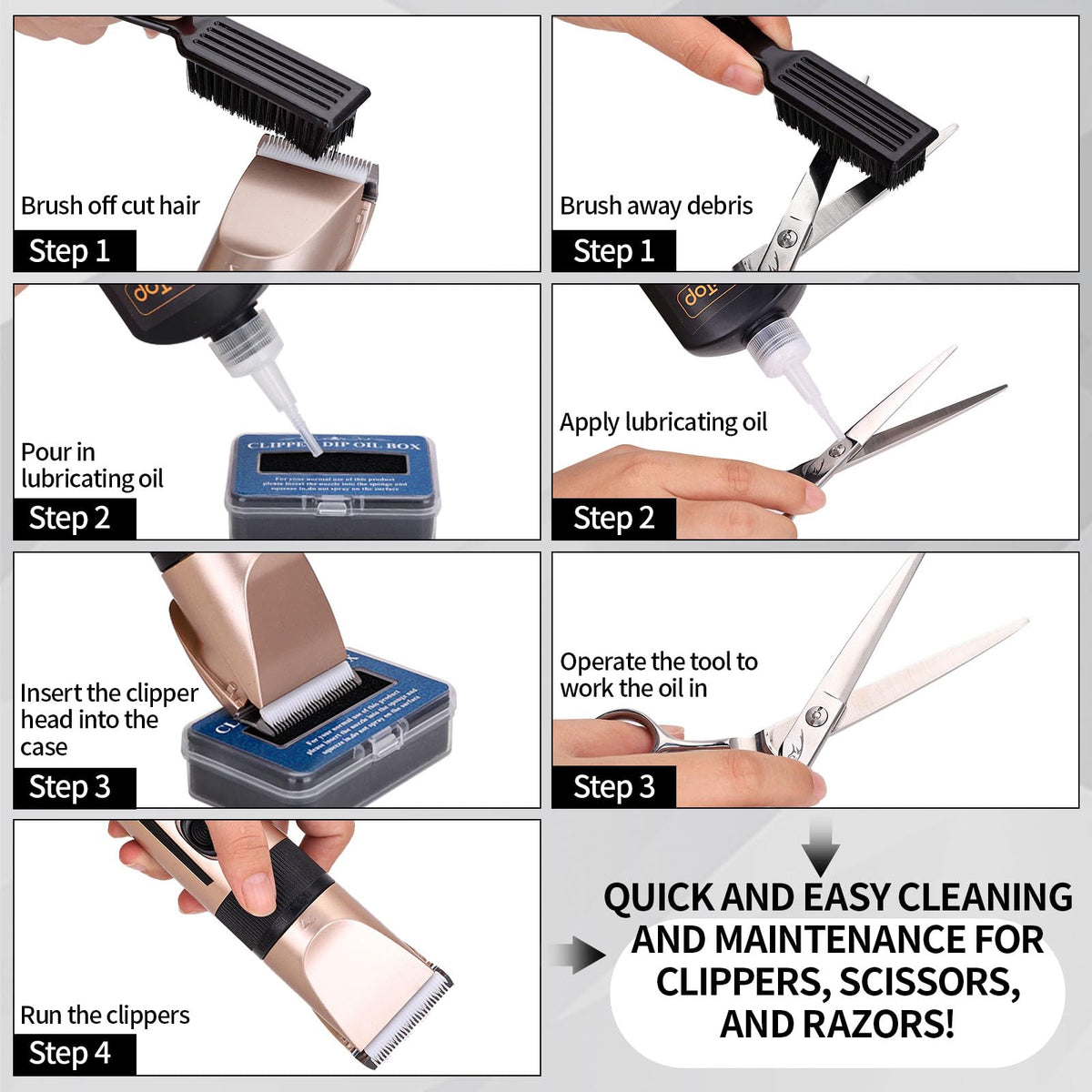 BARBERTOP size comparison with clippers and scissors showing compact kit portability