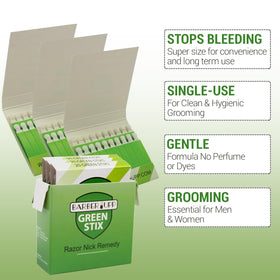 BARBERUPP Green Stix single stick close-up showing sterile disposable design benefit
