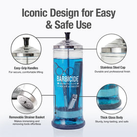 BARBICIDE close-up of thick glass wall demonstrating durability and solution visibility