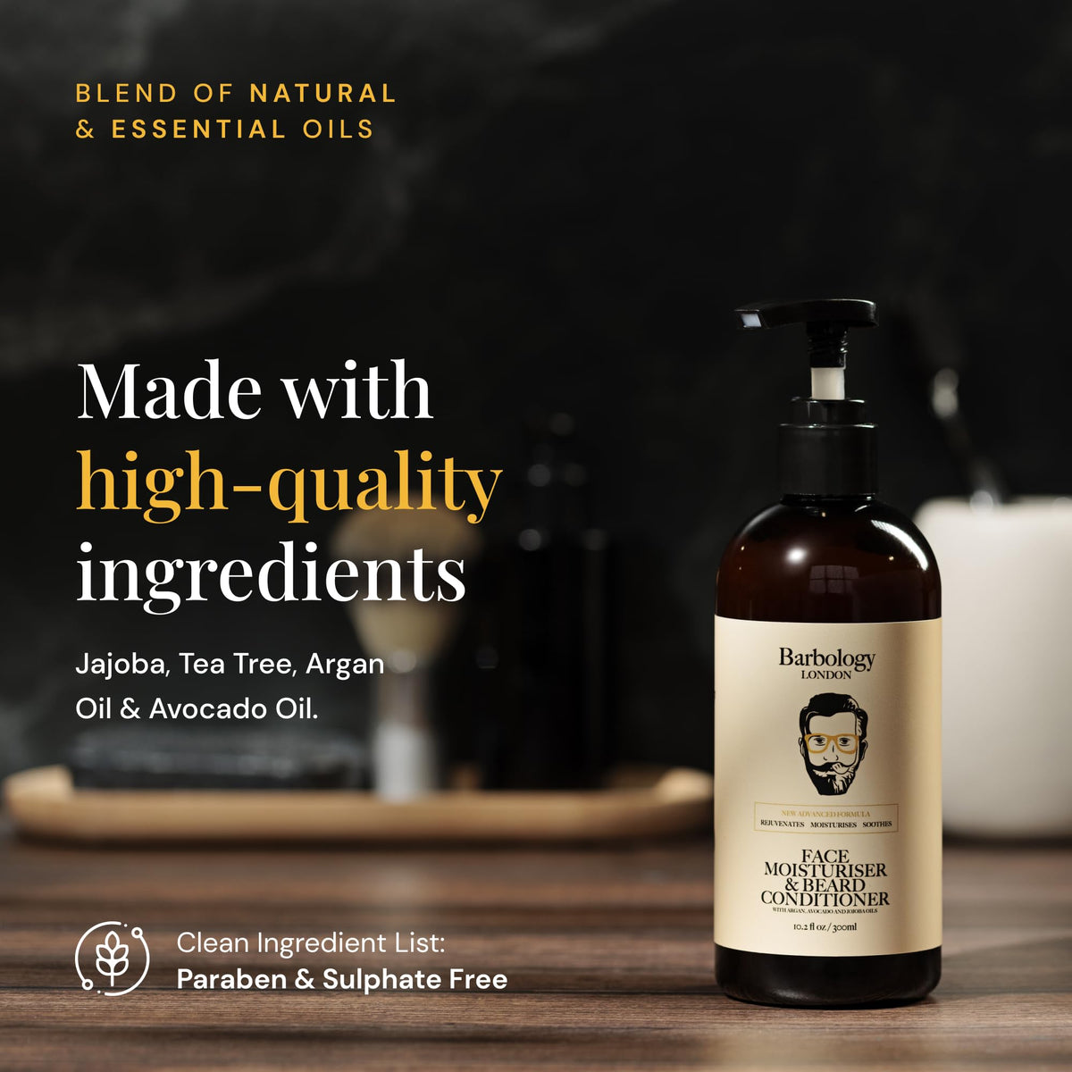 Barbology LONDON pump dispensed into hand demonstrating easy one-handed use