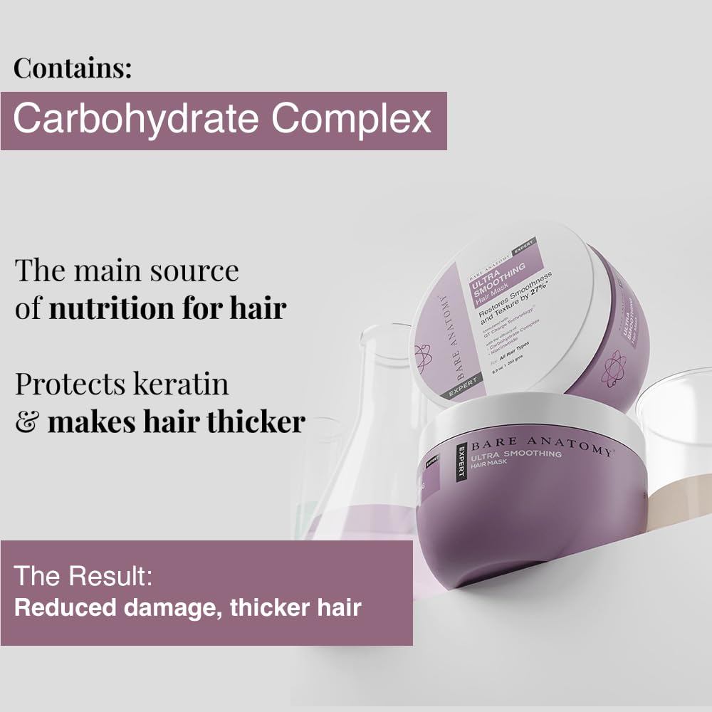 Before and after hair comparison showing Bare Anatomy results with reduced frizz and improved shine