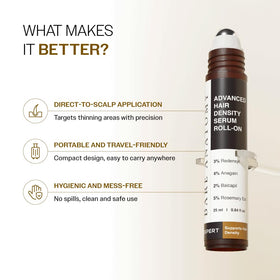 Bare Anatomy applying roll-on to scalp, easy mess-free targeted treatment benefit