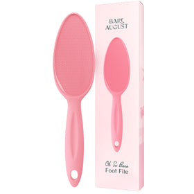 Bare August front view pink glass foot file showing full paddle and benefit of easy exfoliation