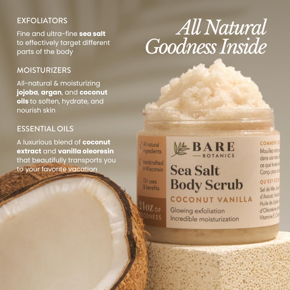 Bare Botanics open jar texture close-up showing salt grains and moisturizing oils