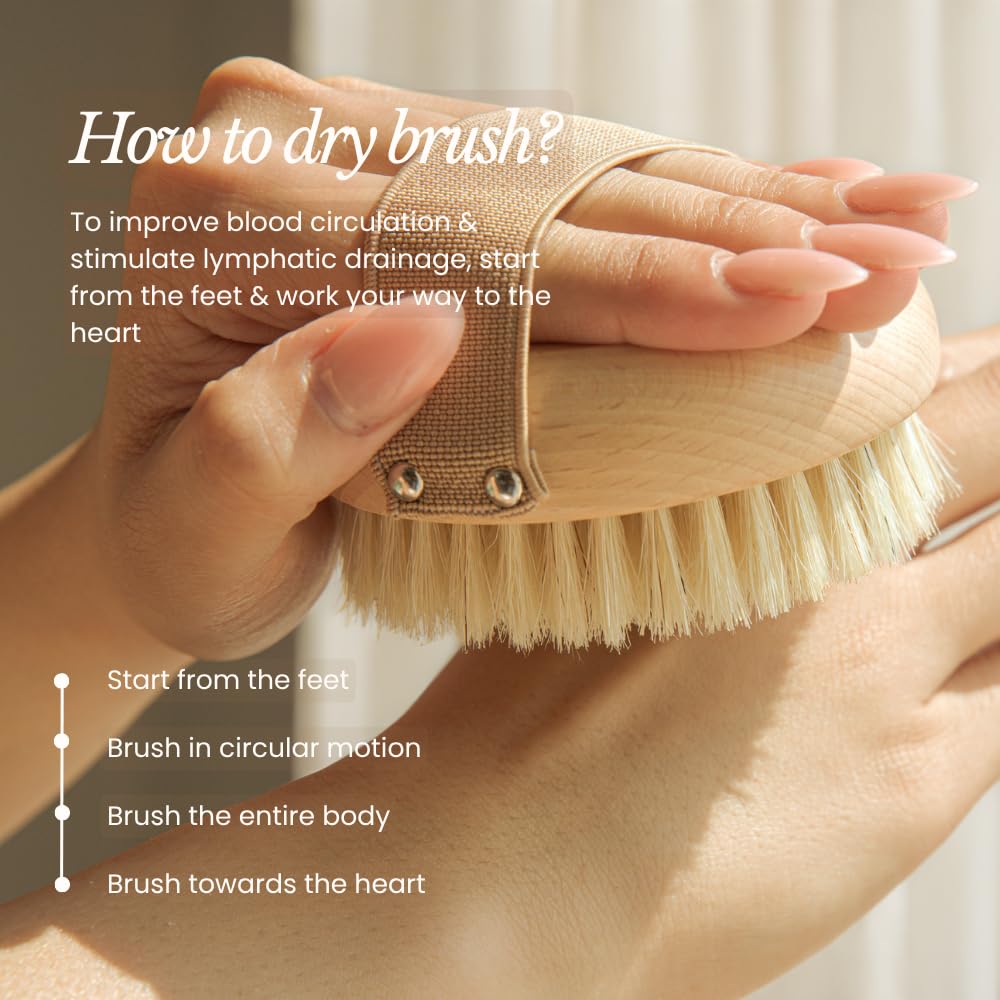 Bare Botanics dry brushing arms illustrating lymphatic drainage support